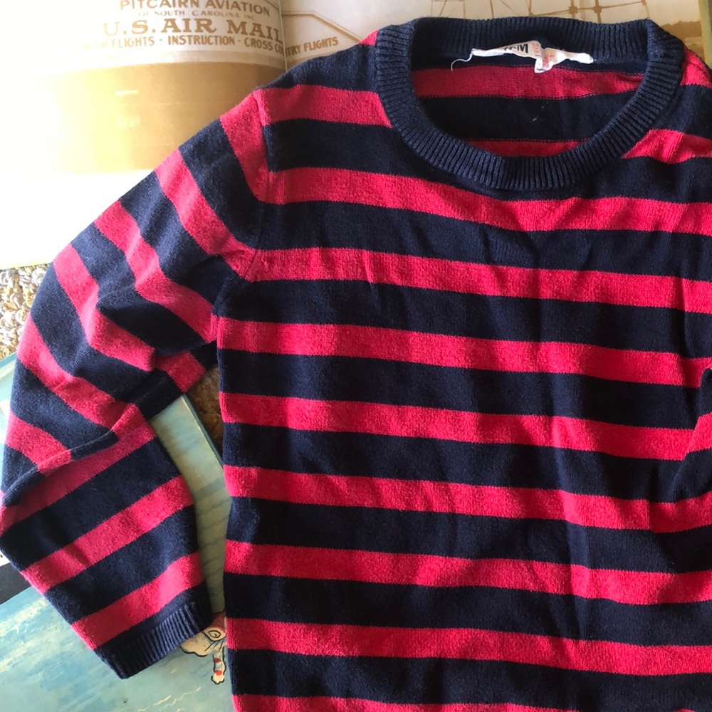 H&M kids red and blue black striped sweater indie mod